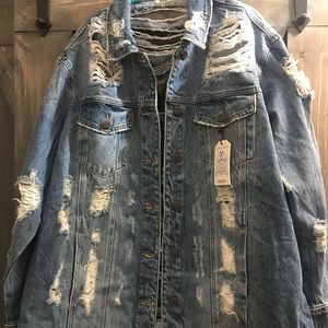Distressed oversize denim jacket